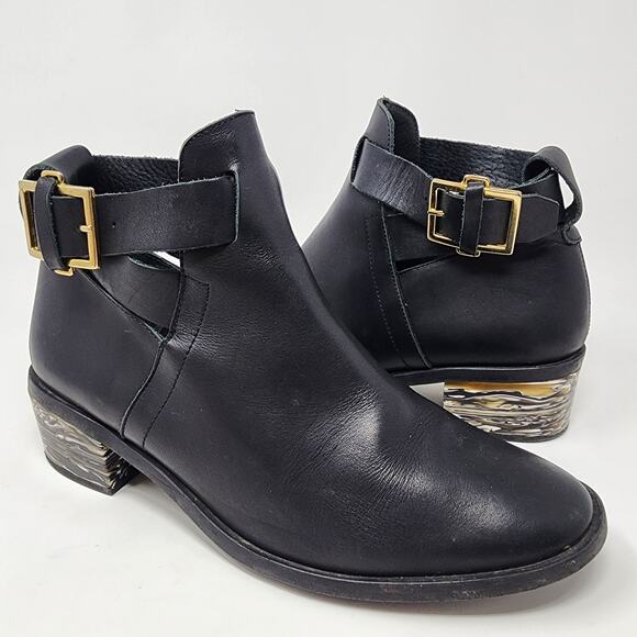 Miista Ankle Bootie Women 10 Clarissa Marbled Acrylic Heel Black Leather Buckle - Picture 3 of 13